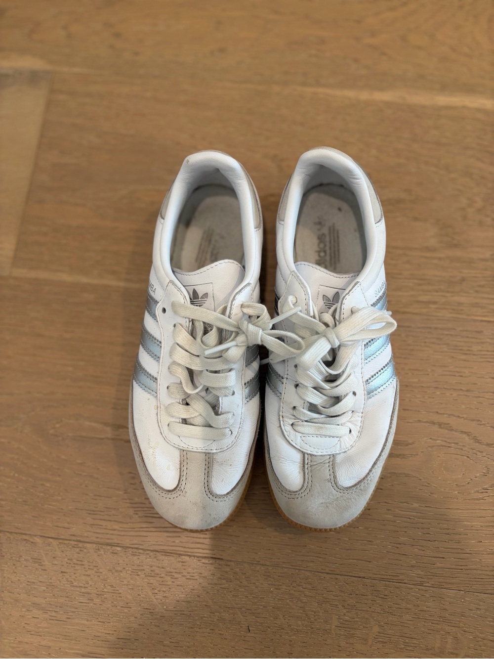 adidas White and Silver Samba with Gum Sole - Picture 2 of 12